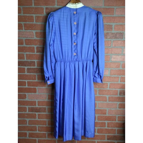 Vintage Joan Sparks for Daniel Barrett Midi Lace Dress Puff Sleeve Blue Size 10 - Picture 6 of 12